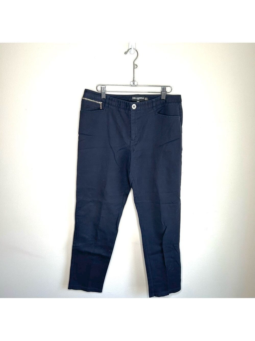 Karl Lagerfeld Navy Cotton Stretch Slim Fit Trousers Size 8